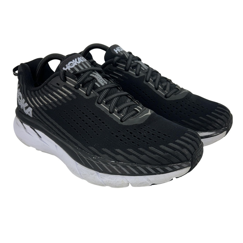 Hoka One One Clifton 5 Shoes Womens Size 10 Black Running Sneakers 1093756 BWHT
